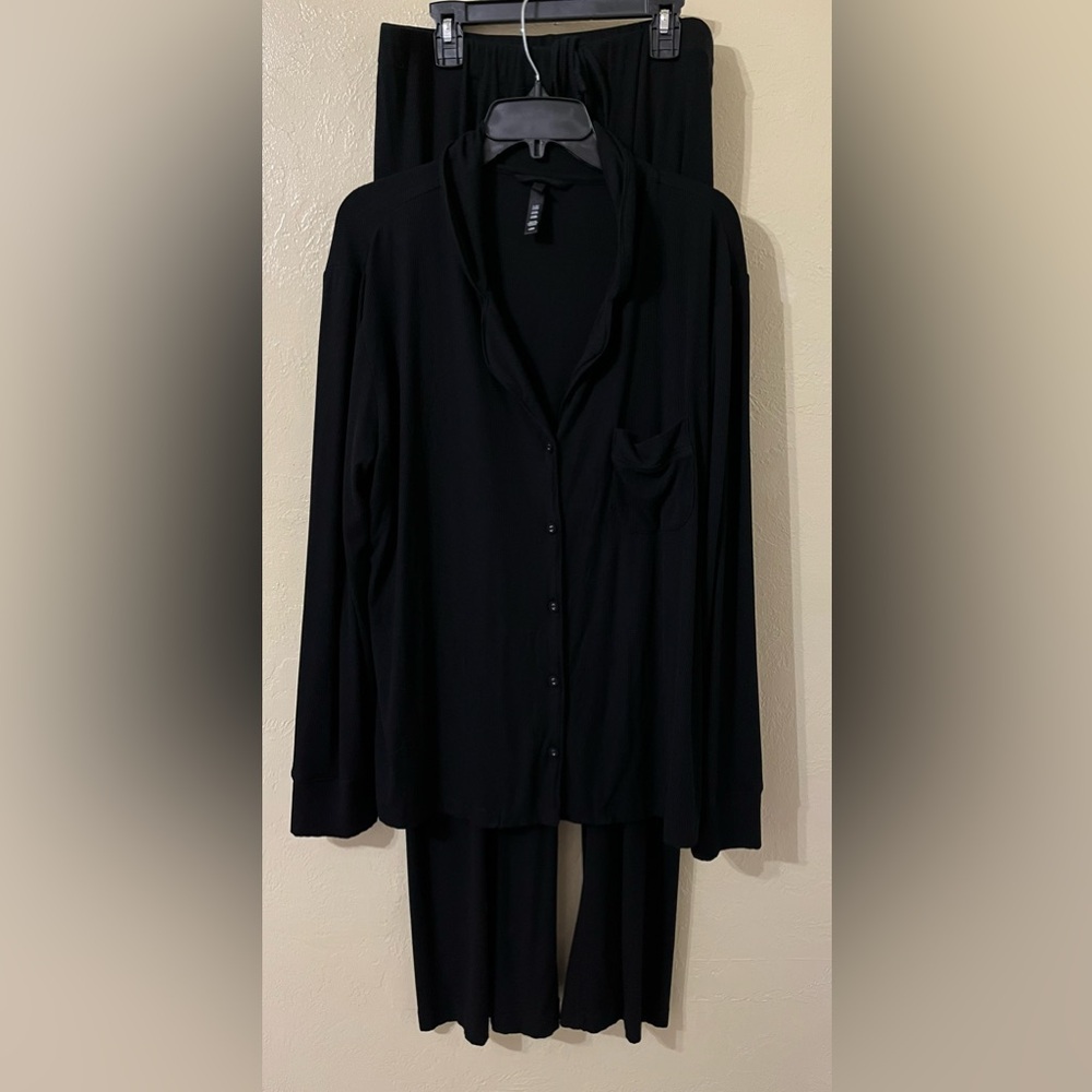 Skims Ribbed Sleep Lounge Set Black Size Large Matching Set